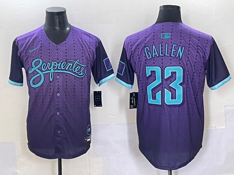 Men 2025 Arizona Diamondback 23 Gallen Purple Joint Name Nike MLB Jersey style 1